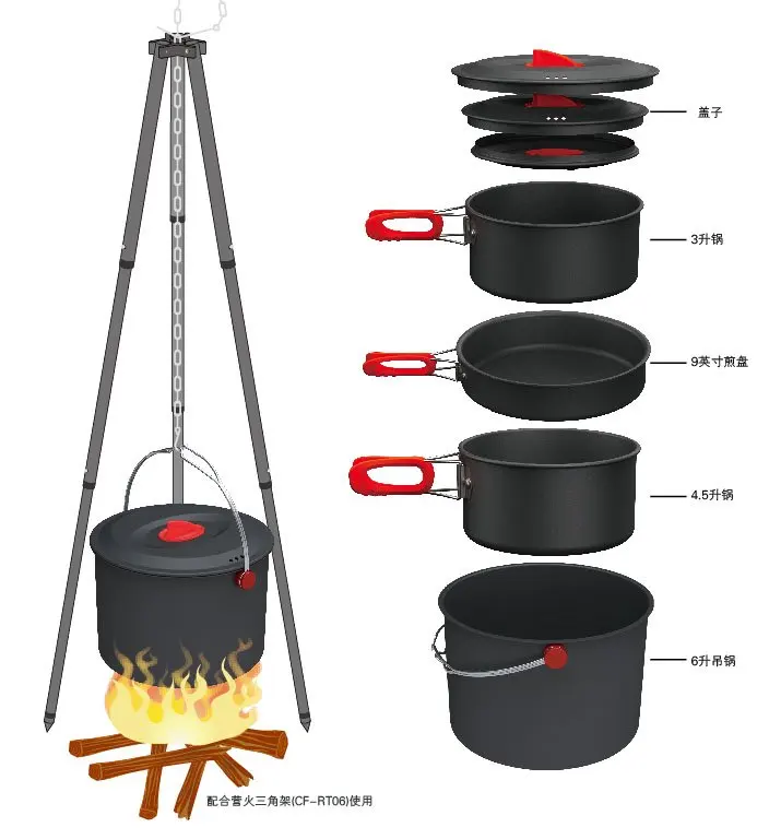 5-6 persona cocinar Sets camping Utensilios de cocina al aire libre ollas Sets cw-rt07