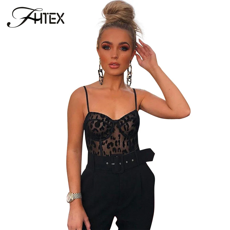 FHTEX черный сетки Sheer сексуальное боди ночь из Strappy установки без рукавов плотная обтягивающее Женское боди комбинезоны для малышек