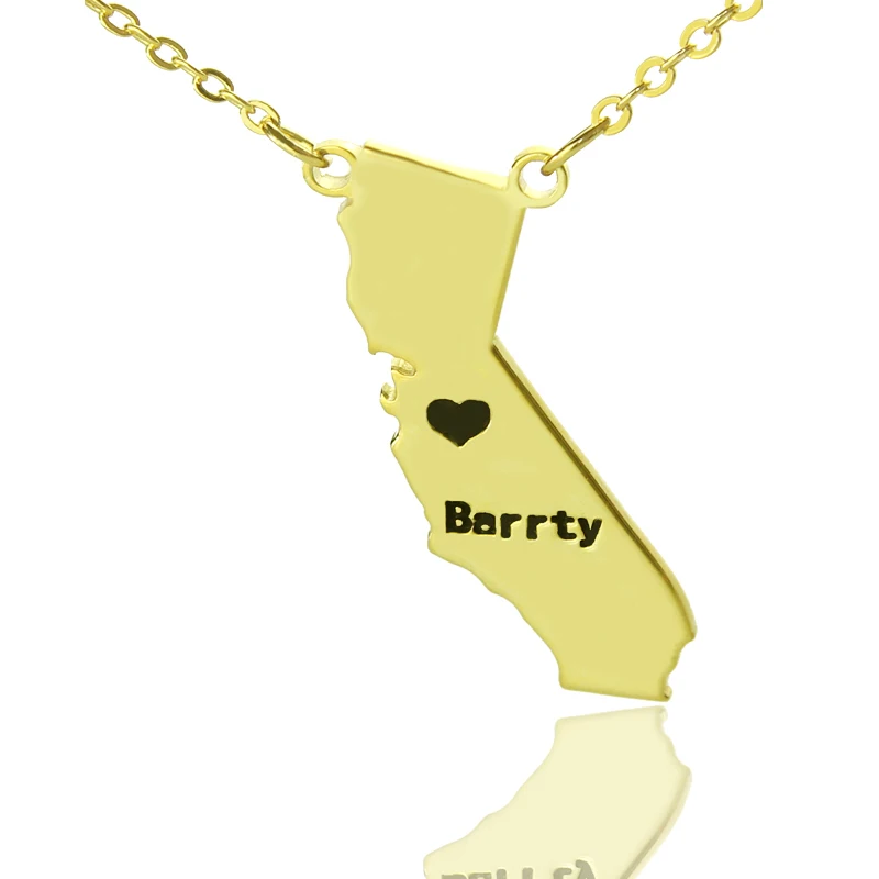 

AILIN Personal USA State Shaped Necklace DIY Map Necklace Gold Color California State Pendent Charm Necklace Plated Map Necklace