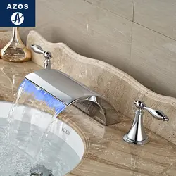 Azos раздельный FaucetDiscoloration Водопад латунь хром переключатель холодной и горячей воды контроль температуры светодиодный ванная комната ниже