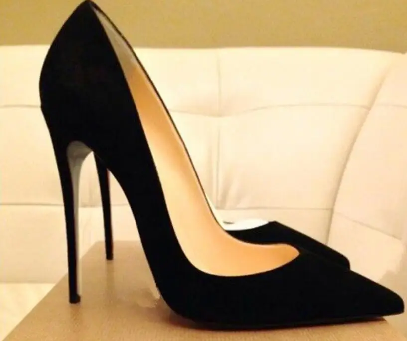 

Brand 2019 Red Shoes Black Flannelette Suede Leather Pointed Toe Women Lady 8cm 10cm 12cm High Heel Shoes Pump Size 34-42
