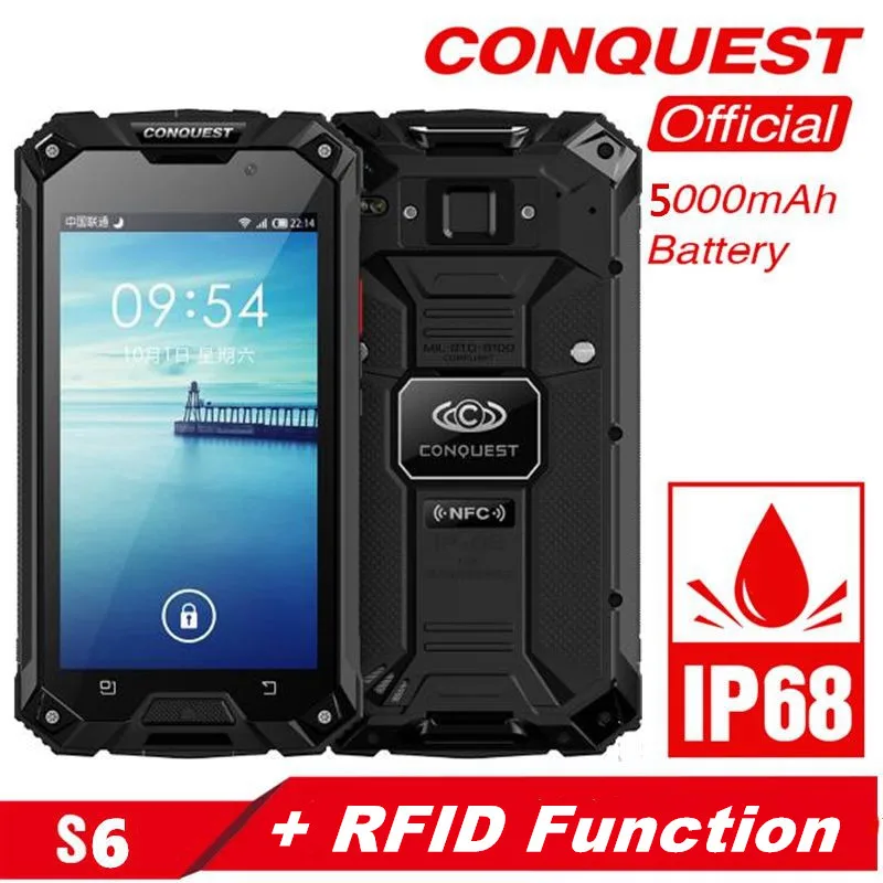 100% оригинал Conquest S6 IP68 прочный мобильный телефон водонепроницаемый телефон 3 Гб ram 32 ГБ rom CAT 4G LTE FDD смартфон + 2,45 ГГц RFID