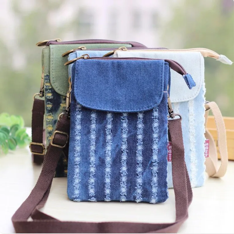 

M490 Creative Fashion Ladies Messenger Bags Hole Cowboy Cloth Mobile Phone Bag Two Layer Pocket Women Girl Gift Wholesale