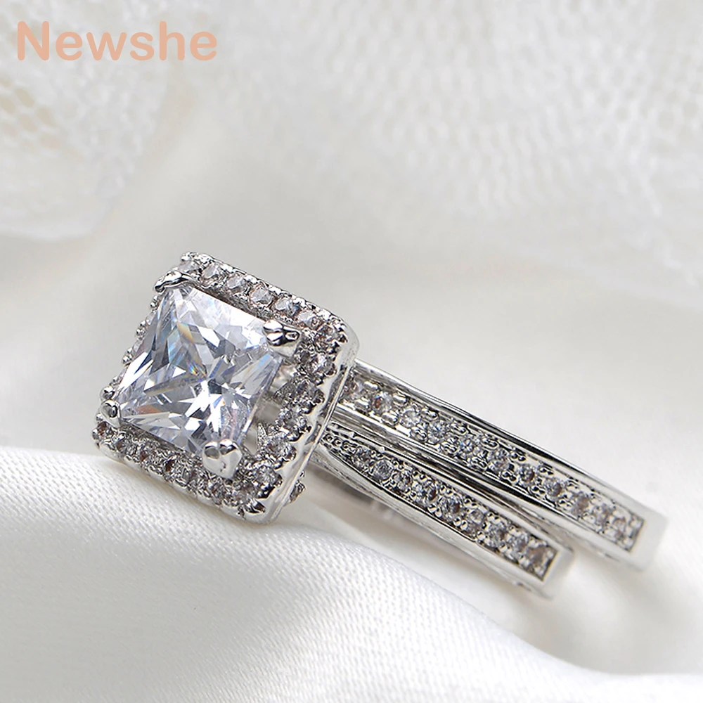 Newshe/2 шт., комплект свадебных колец, модное кольцо с голубым кристаллом AAA CZ, обручальные кольца из стерлингового серебра 925 пробы для женщин, размер от 5 до 12