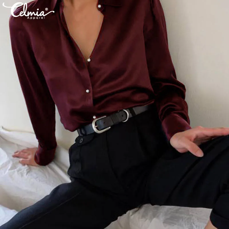

Top Fashion Celmia 2020 Women Elegant OL Blouses Shirt Long Sleeve Buttons Casual Lady OfficeTops Solid Blusas Femininas S-5XL