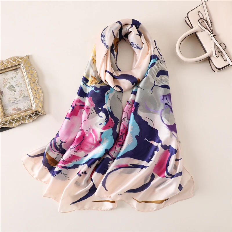

Fashion 2019 brand women silk scarves lady shawl wraps female pashmina foulard hijabs scarf beach stoles print headband