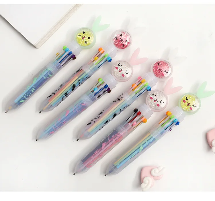 1pc Cute Novelty Quicksand Diamond Rabbit 10 Colors Ballpoint Pen Kawaii Cartoon Emotion Ball Pen For Kid Gift Material Escolar