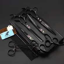 7,0 дюймов уникальные черные краски 4 шт набор кошка и собака Парикмахерские ножницы Ножницы для домашних животных Инструменты для укладки