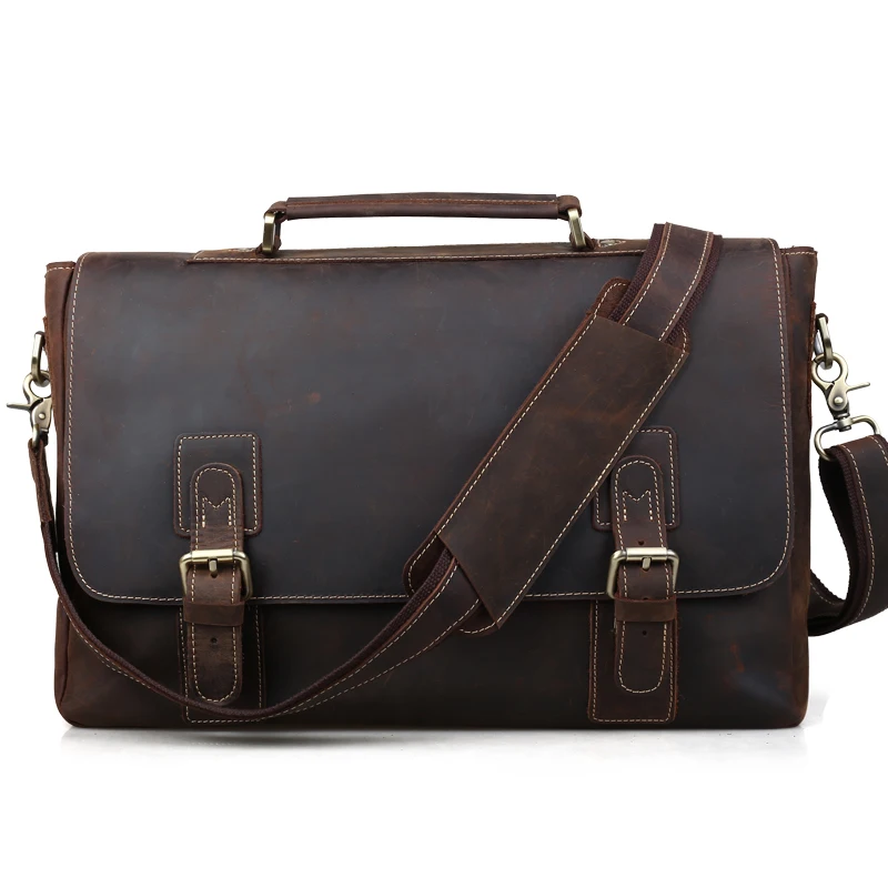 

Luxury Designer Briefcases Men 16'' Laptop Bag Large Vintage Cowhide Leather Satchel Messenger Bags Shoulder Bag Brown