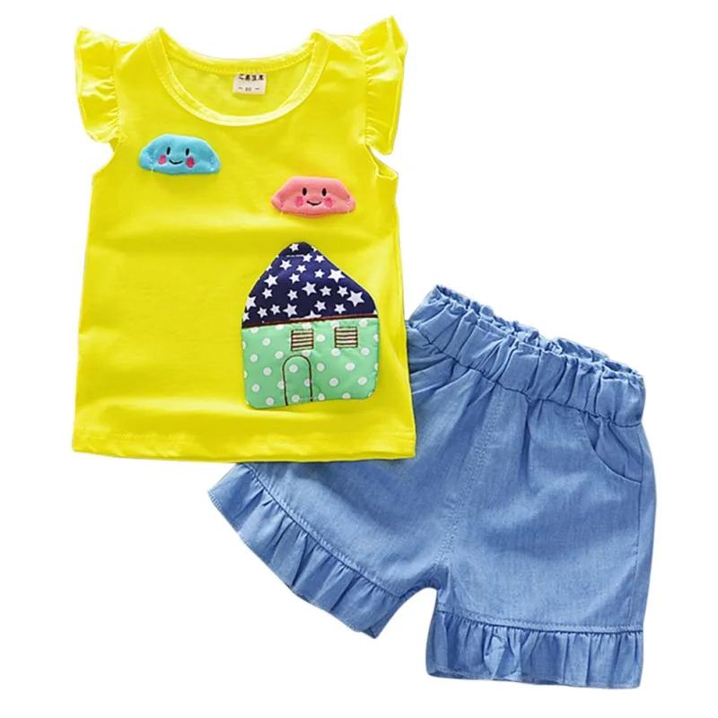

Summer Baby Girl Sets With Sleeveless And Cute Cartoon Print Comfortable For Dressing O-Neck