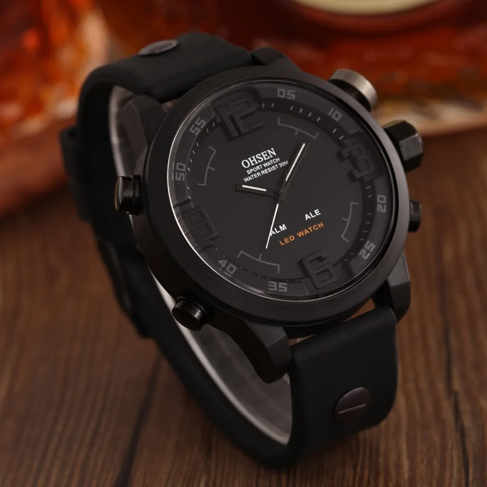 Goedkoop Ohsen Nieuwe Mode Led Digitale Horloge Analoge Quartz Horloge Sport Horloges Mannen Waterdichte Relogio Masculino Casual Horloges AS20