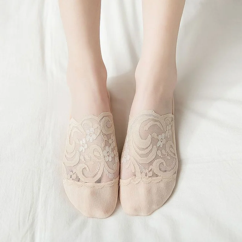 

Jeseca 2Pairs/lot Lace Fashion No Show Sock Women Girls Summer Style Floral Short Sock Antiskid Invisible Ankle Socks 2019 Sox