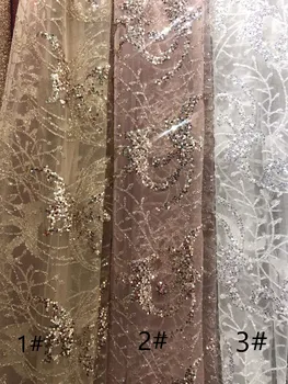 

Evening dress wedding dress fabric glitter sequins lace French mesh ZL&L-3010 glitter sequins African lace fabric three colors