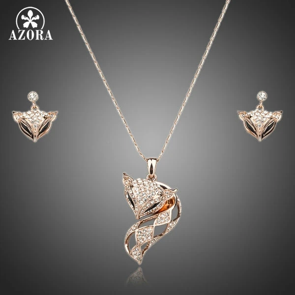 AZORA My Fox Lady Rose Gold Color Austrian Rhinestone Paved Fox Pendant Necklace and Earring Set TG0074 AZORA My Fox Lady Rose Gold Color Austrian Rhinestone Paved Fox Pendant Necklace and Earring Set TG0074