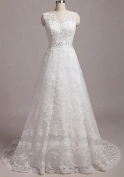 V образным вырезом Кружева аппликация бисером настоящие Свадебные платья на заказ сделать высокое качество реальное изображение 006 - Цвет: offwhite