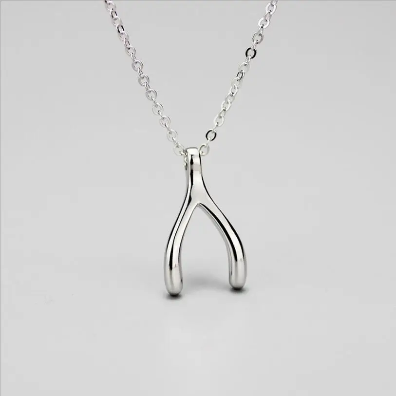 

New Hot 925 Sterling Silver Wish bone wish bone Y word Pendant Necklace Clavicle Short Paragraph Choker Best Gift For Women Girl