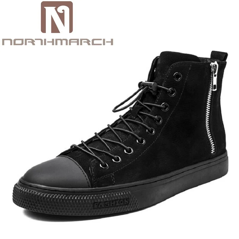 Casuais top Genuíno Couro Tornozelo Alta Inverno Homens 2017 Northmarch Para De Preto Sapatos Botas pZXznxw