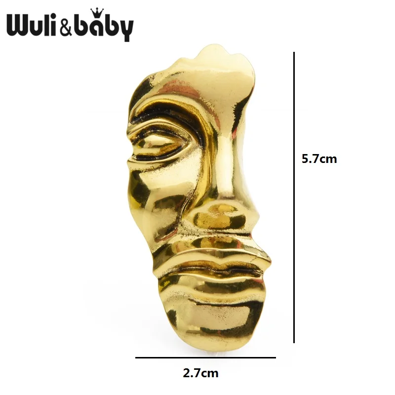 Wuli& baby, Ретро стиль, золото, половина лица человека, броши для женщин, металл,, преувеличенная Западная брошь личность, булавки