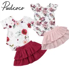 Летний комплект одежды для новорожденных; комбинезон с цветочным рисунком для девочек; боди; топы; Многослойная юбка; комплект одежды для детей 0-18 месяцев