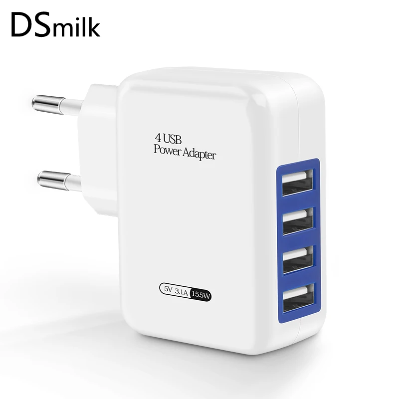 

DSmilk 4-Ports USB Charger for iPhone iPad XiaoMi Samsung Fast 5V/3.1A Wall Fast Charging Mobile Phone Universal Charge Adapter