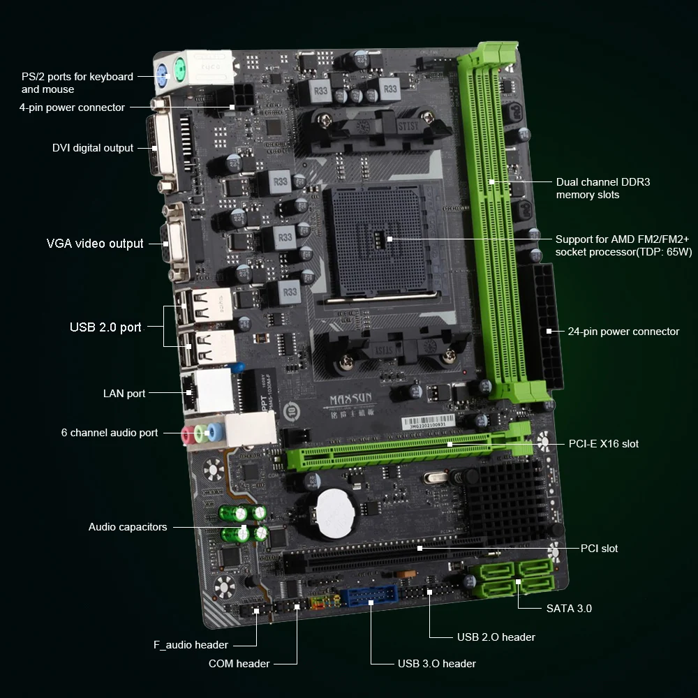 MAXSUN MS-A68GL+ M.2 компьютерная игровая материнская плата настольная системная плата для AMD A68 FM2/FM2+ разъем DDR3 с светодиодный светильник