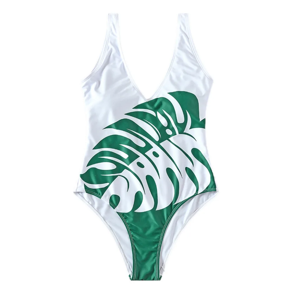 2019 ummer woman sexy leaf print bikini set one-piece beach swimsuit push up sexy seaside Brazilian beach swimming suit 40J4 (3) - 