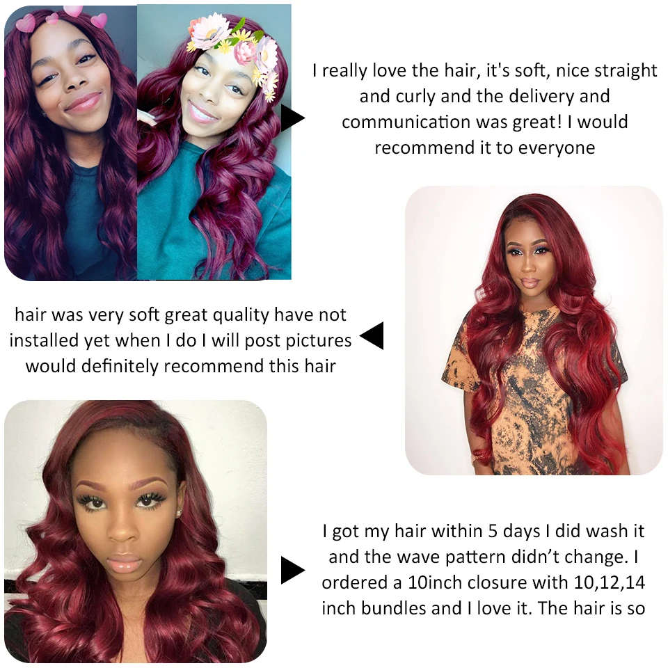 Shining Star 99J Bold Red 3 Burgundy Bundles With Closure Malaysian Body Wave Colored Human Hair Bundles With Closure Non Remy