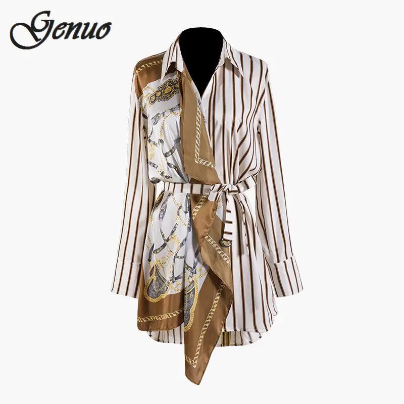 White (custom) Сезон: весна–лето с отложным воротником с длинными рукавами и полосатым узором Разделение совместное нерегулярные большой Размеры женская рубашка, блузка модная JQ490 - Цвет: White (custom)