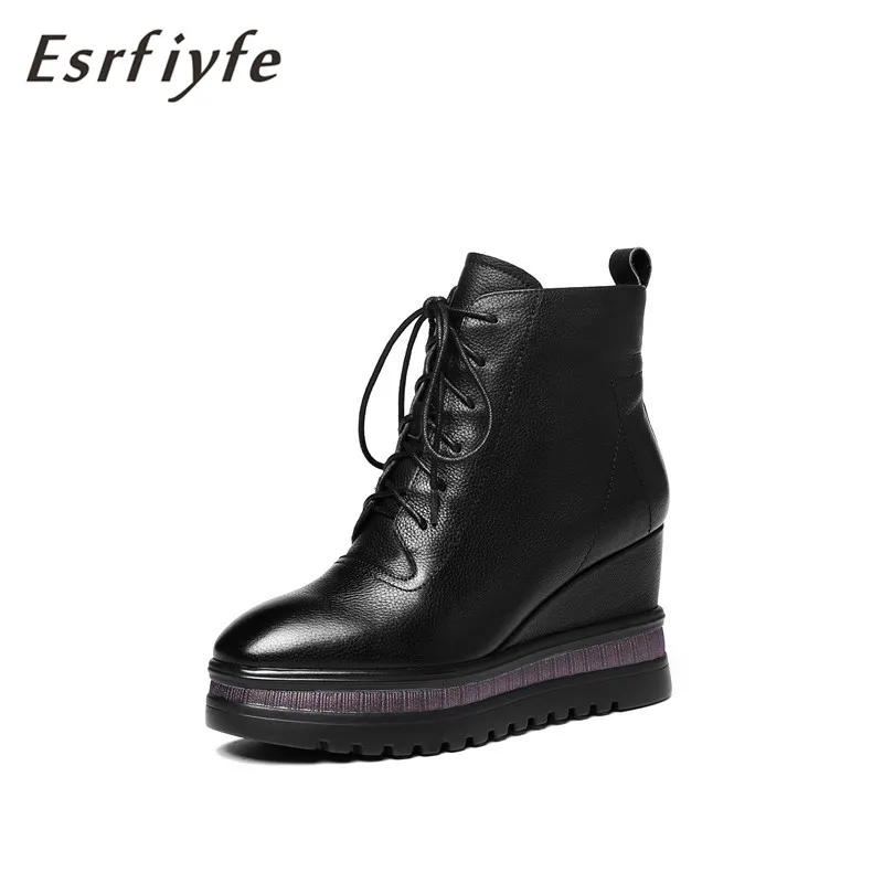 

ESRFIYFE 2019 Genuine Leather Women Ankle Boots Sexy Platform Women Boots High Heels Boots Autumn Winter Shoes Woman Size 34-42