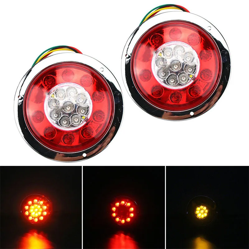 

New 2pcs Car Stop Tail Turn Signal Brake Lights Truck Trailer Boat Bus Round Red/Amber 19-LED Brake Stop Turn Signal Tail Light