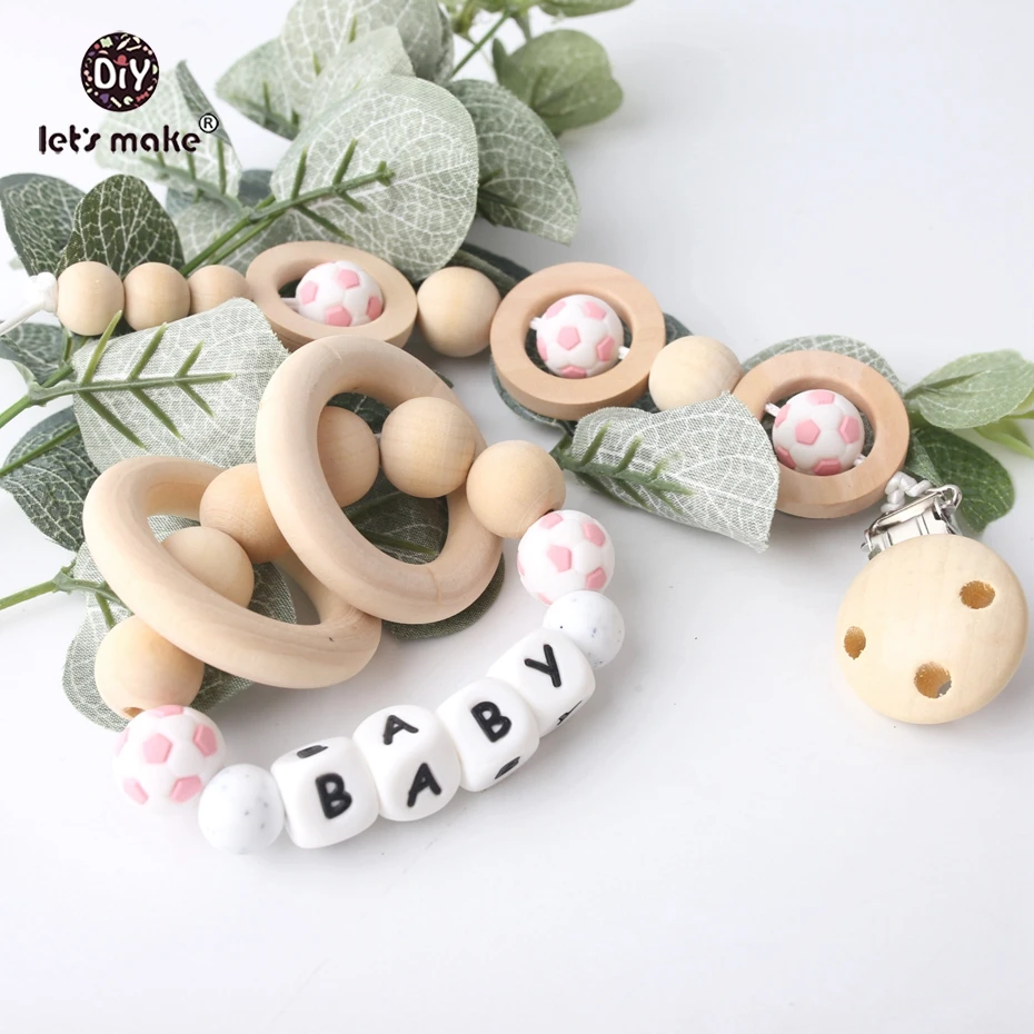 

Let's make Silicone Football Beads Baby Teether Nursing Dummy Clip Chains And Bracelets Set Custom Made Name Personalised Clip