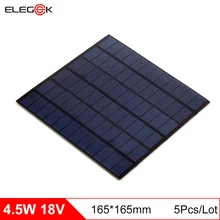 ELEGEEK 5pcs 4.5W 18V Polycrystalline Solar Panel Cell 250mAh Mini Solar Panel Battery Cell Charger for 12V Battery 165*165mm