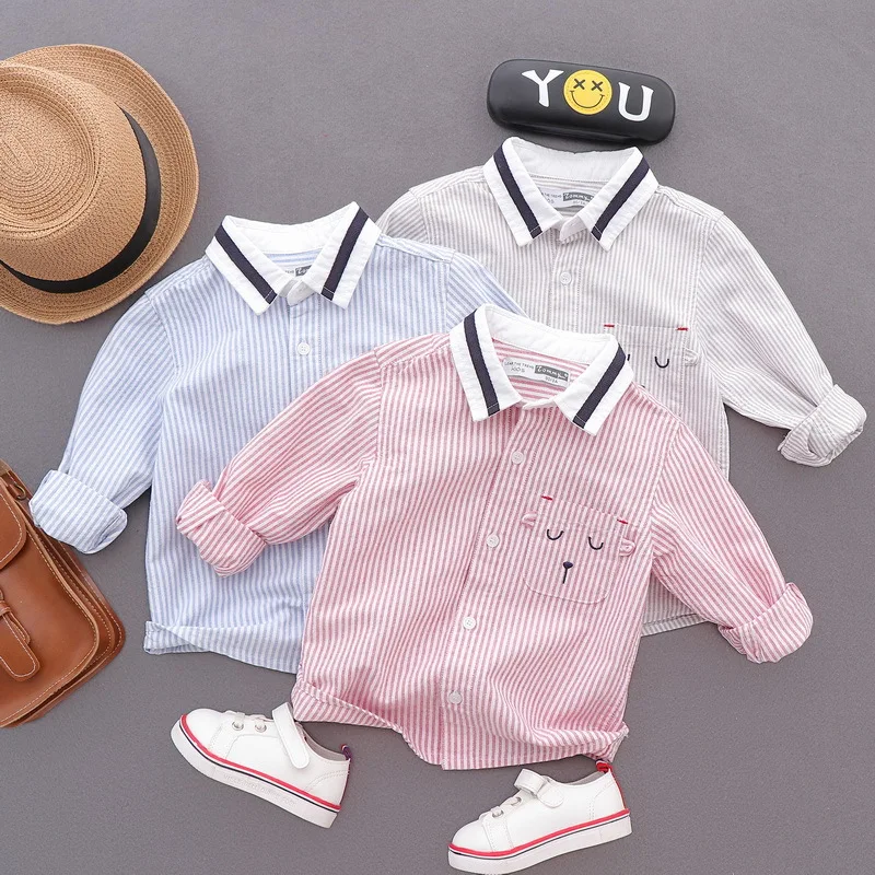 

2018 autumn new children's wear boys and children's striped long sleeve shirt baby cotton shirt