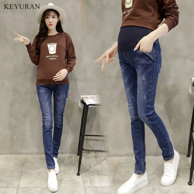 Cotton Maternity Jeans Spring Summer Autumn New Pregnancy Belly Elastic