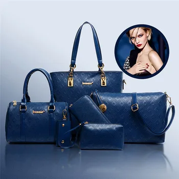 

6 Pcs / Set Fashion Women Composite Bags PU Leather Diamond Lattice Print Women Handbag Shoulder Bag Wallets Purse Key Bag Set