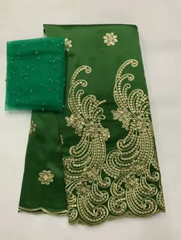 

fashion green George Lace Fabric With Indian beads French Lace Fabric For Nigeria Wedding Dress Silk Lace fabric FFB6-14