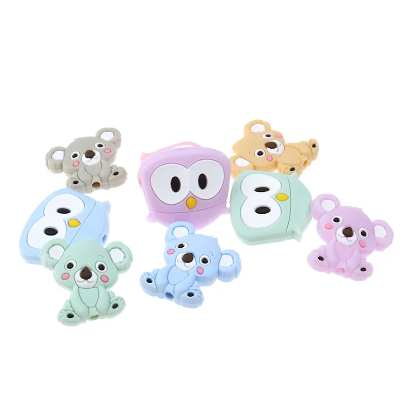 Fkisbox20PCS Owl Silicone Teether Beads Animal Baby Teether Silicone Necklace Teething Bead Food Grade Teethers Nurse Gift