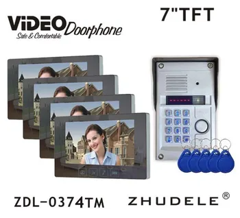 

ZHUDELE Intercom System Wired Touch Key 7 inch Color Home Video Door Phone Kits 4Monitors + 1RFID Code Camera with Waterproof
