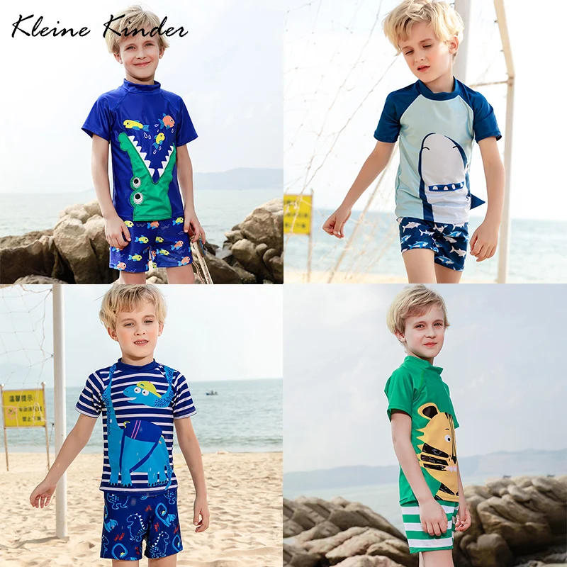 Sun Protection Dinosaur Bathing Suit with Hat Baby//Toddler Boys Two Pieces Short Sleeve Swimsuit Set UPF 50