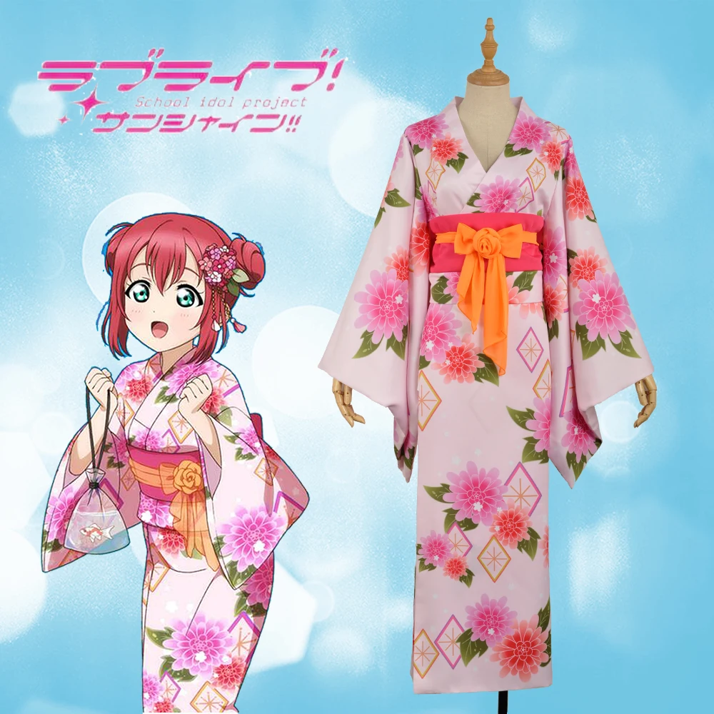

LoveLive!SunShine!! Aqours Kurosawa Ruby Yutaka Flower Dress Outfit Cosplay Costume Woman Dress Skirt Halloween Bow Corset