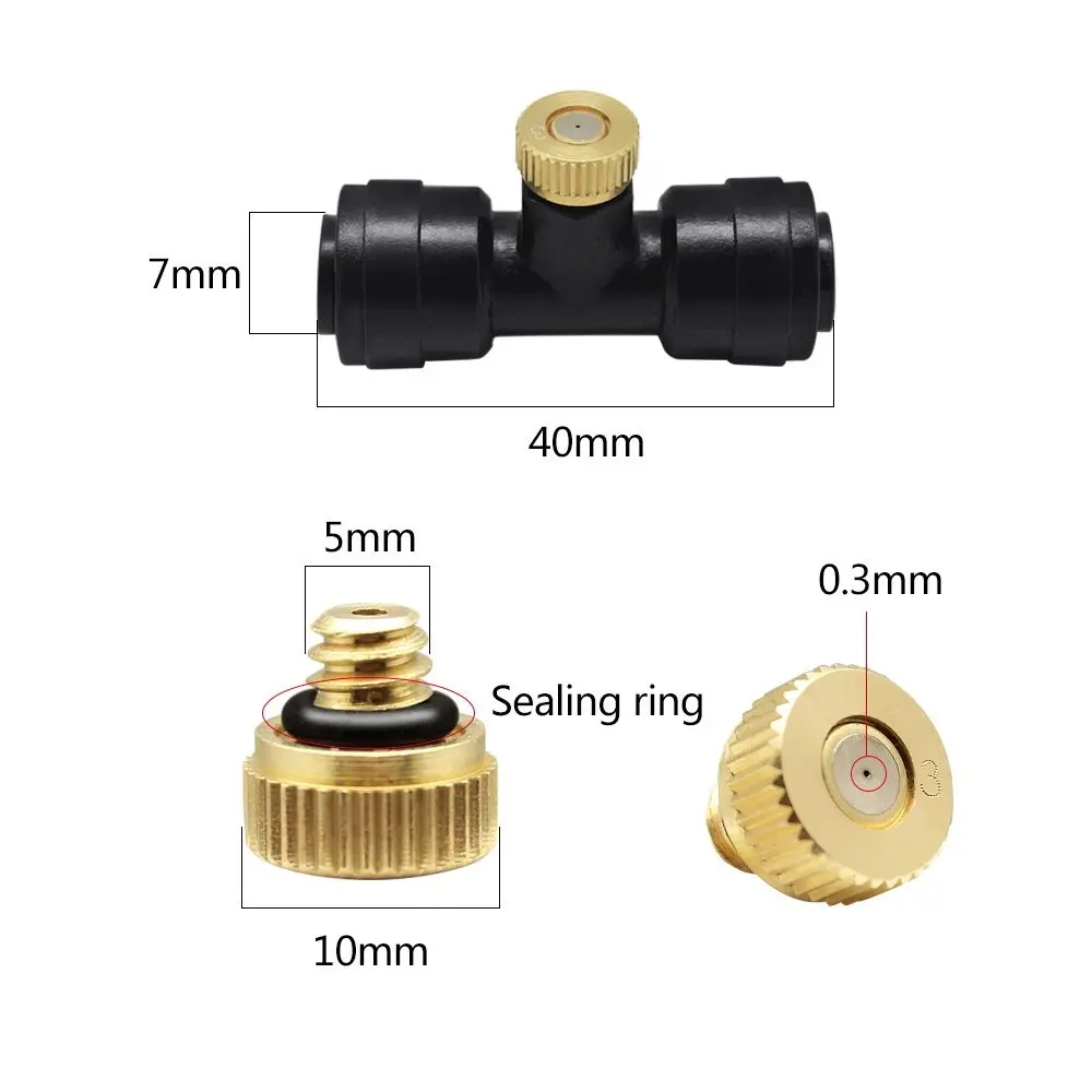 E077 (10Tee+12nozzle) 1/4'' Slip-Lock Low Pressure Nozzle Slip Lok Quick Connect 10/24 Misting Nozzle with Tees pipe fittings