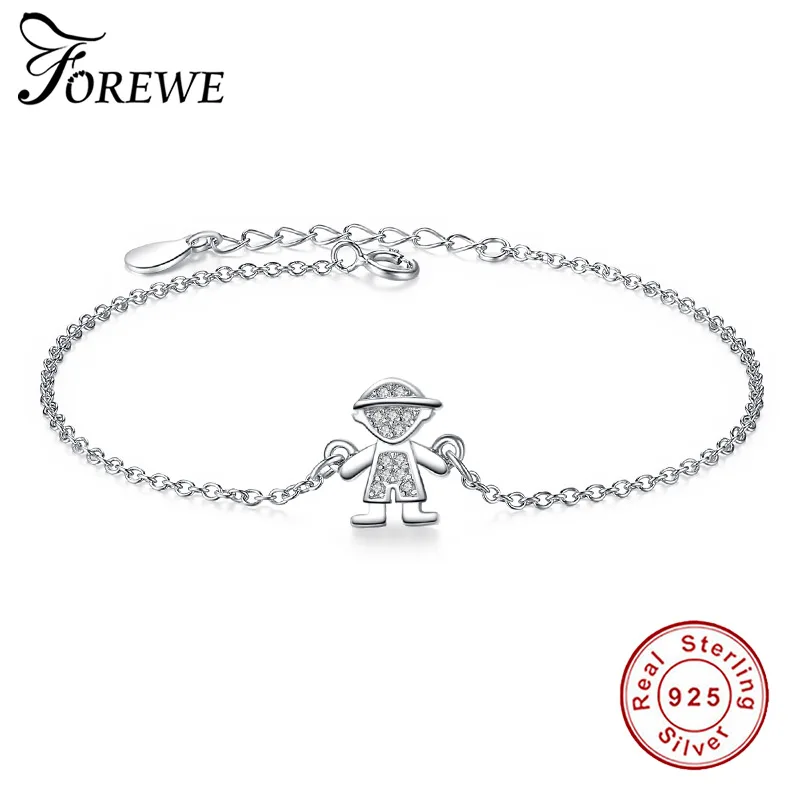

FOREWE Luxury Crystal Boy Pendant Bracelet & Bangle 925 Sterling Silver Link Chain Bracelets For Women Men pulseira masculina