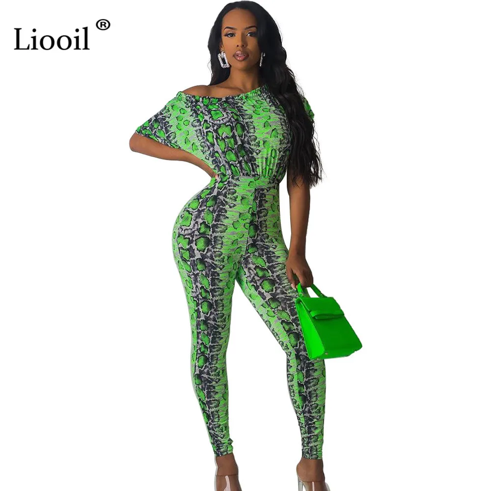 

Liooil Snake Print Green One Piece Tight New Jumpsuits 2019 For Women Club Wear Bodycon Party Jumpsuit Long Romper Sexy Overalls