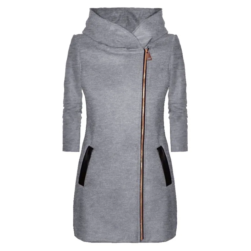 HEFLASHOR Трендовое модное женское осенне-зимнее пальто, теплая однотонная куртка на молнии, пальто, повседневное пальто, топы, Женское пальто - Цвет: Серый