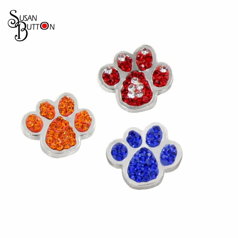 Newest mixed unique design crystal rhinestone dog/ cat paw print Snap button charms