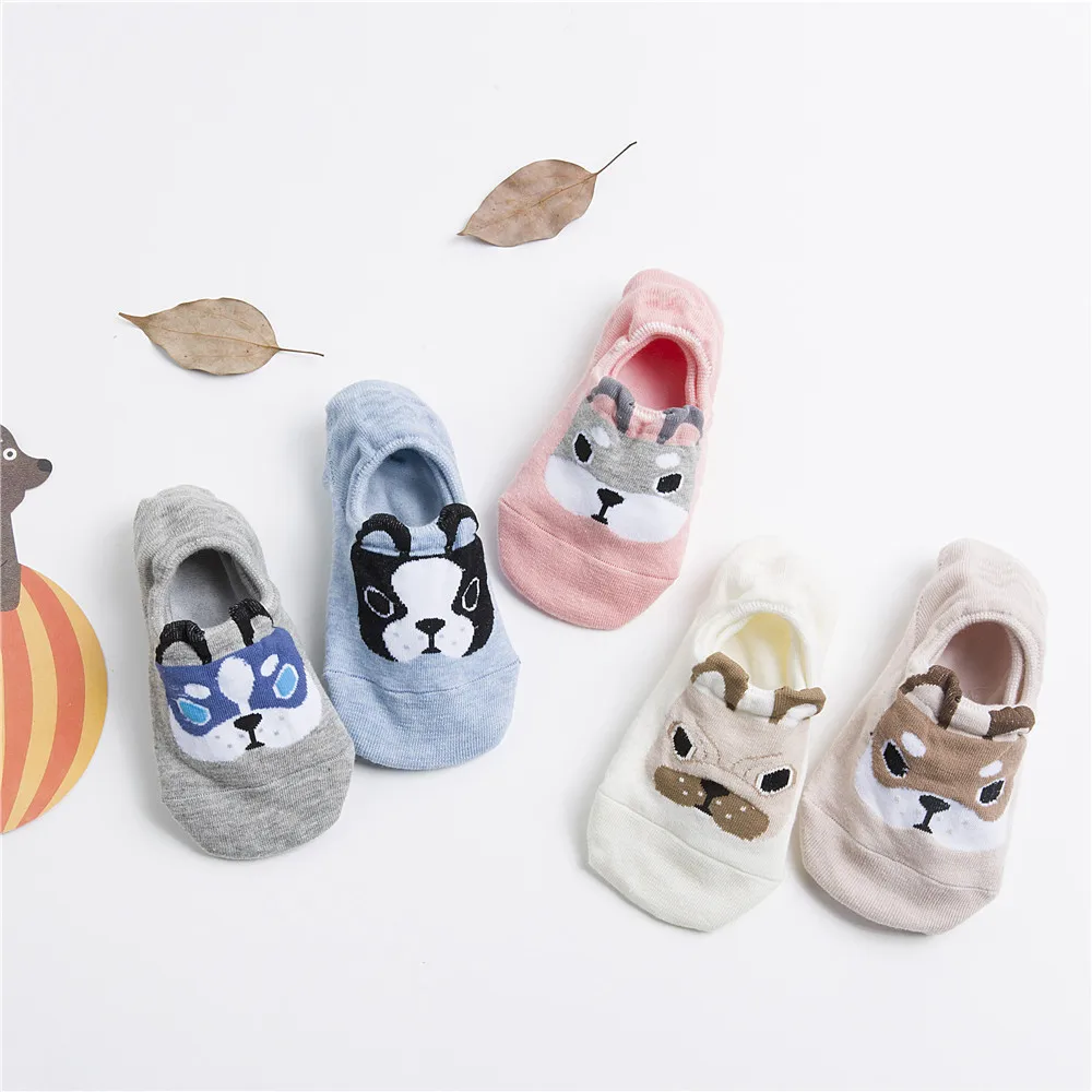 

Summer Invisibles Boat Socks Cartoon Cotton Thin Funny dog Casual Cute Girl Non-slip Kawaii Soft 3D New Female Candy Color Socks