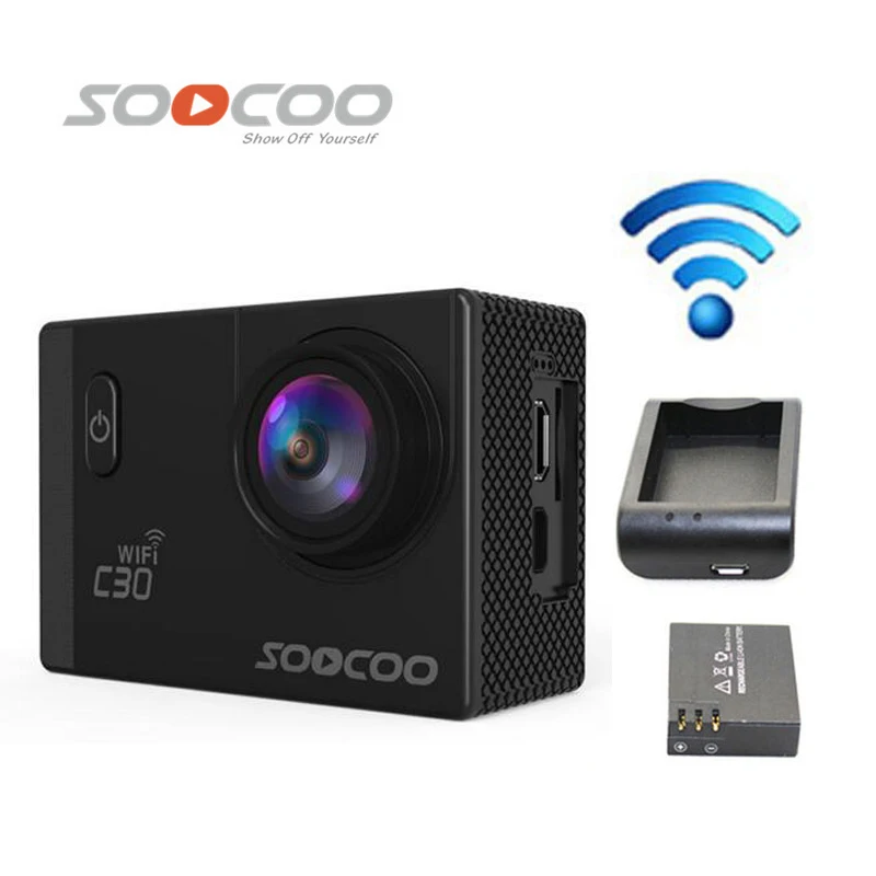 SOOCOO C30 Wi-Fi 2 K Gyro 2,0 ЖК-дисплей NTK96660, позволяющая погружаться под воду на глубину до 30 м Водонепроницаемый спортивные Камера+ 1 дополнительная Батарея+ Батарея Зарядное устройство
