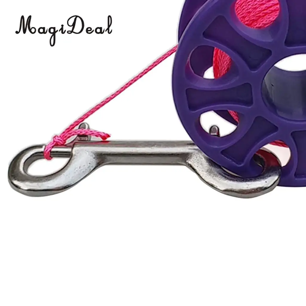 MagiDeal 18m / 30m Plastic Dive Reel Spool with Safety Bolt Snap Clip for Wreck Cave Technical Scuba Diving Snorkeling - 5 Color
