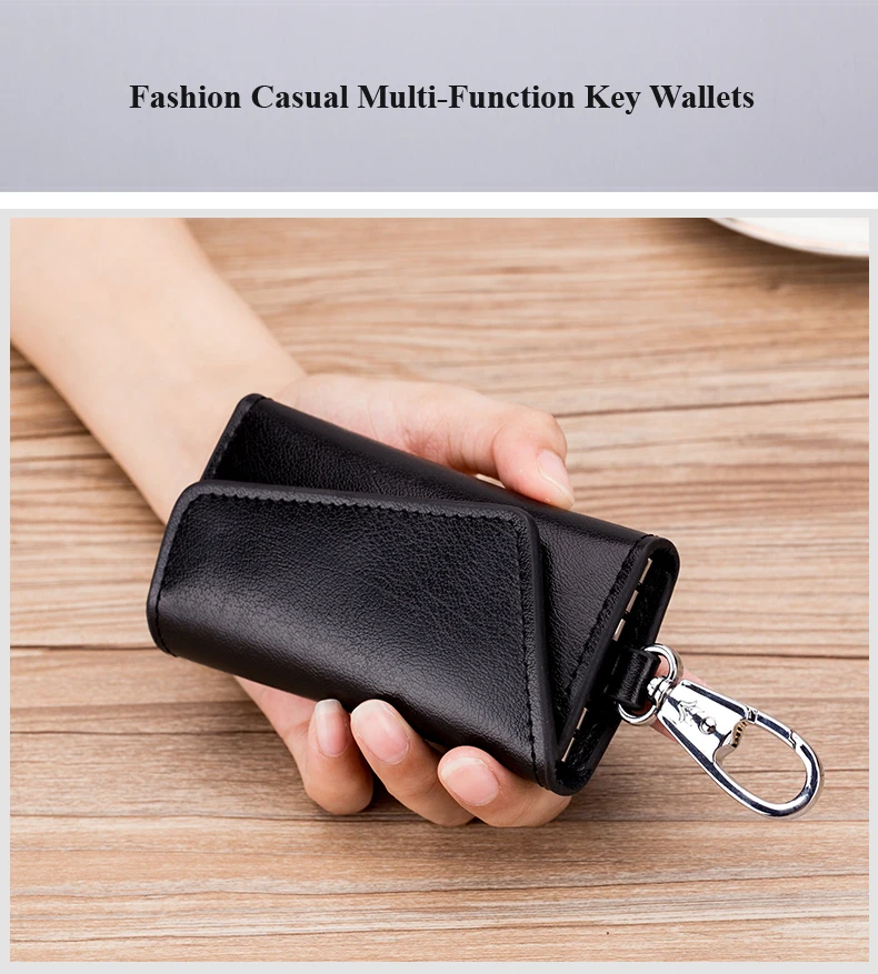 Lomelobo Unisex Split Leather Key Wallet Men Multi-Function Coin Purse Organizer Key Case Women Credit ID Card Holder portomonee HCL978 Details (02)