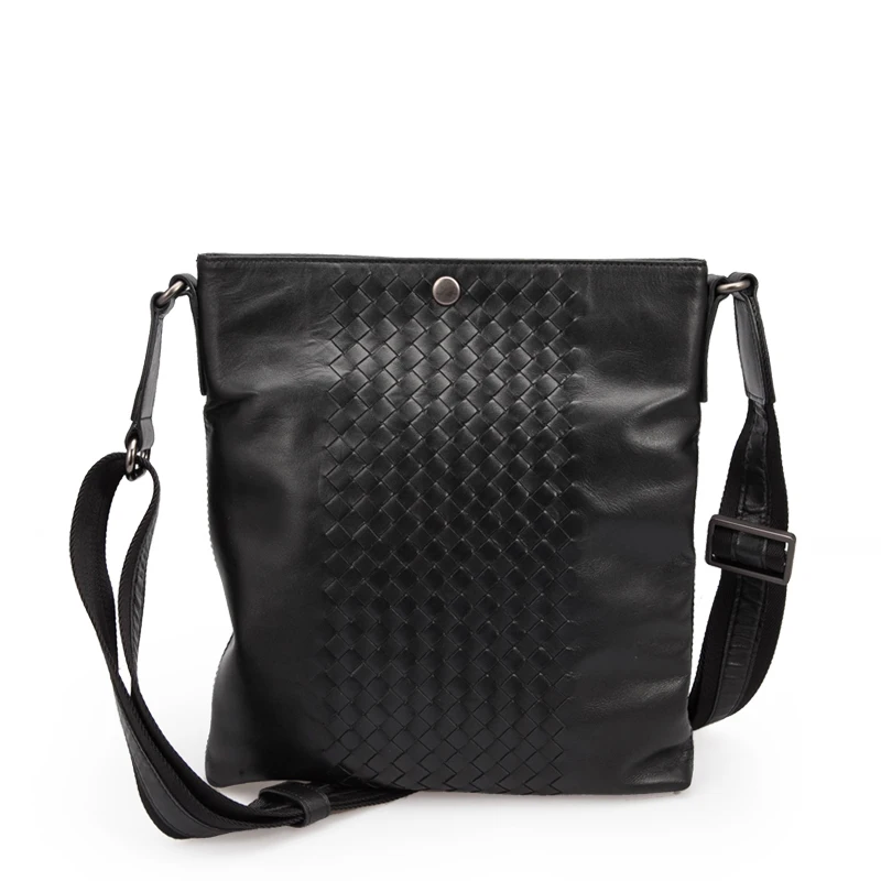 

Brand New Men Business Messenger Bag Knitting Real Leather Waves Man Fashion Black Casual Shoulder Bags High quality cowhide
